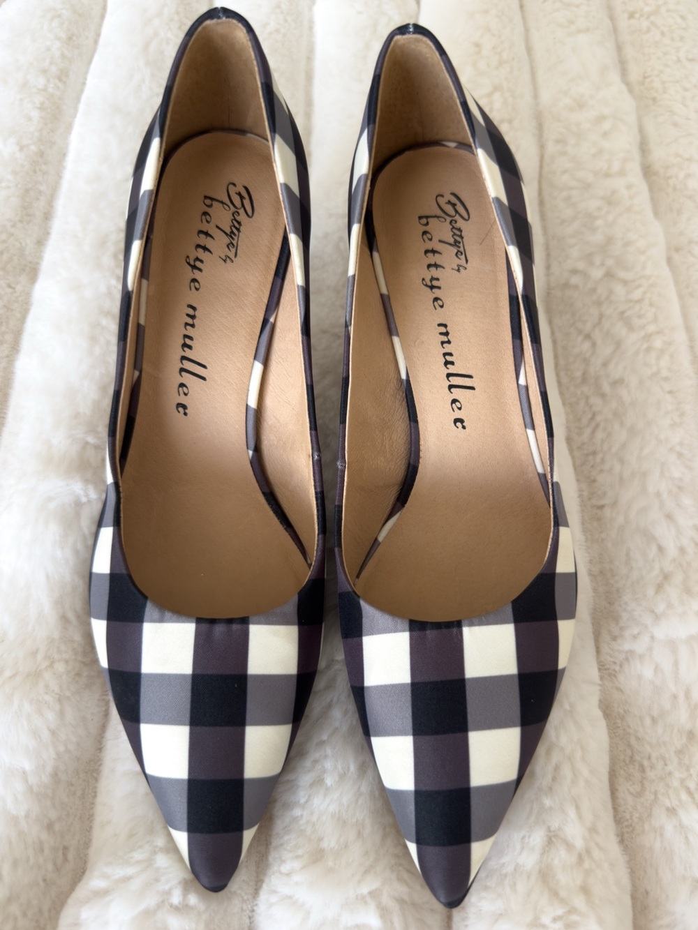 Bettye by Bettye Muller Black and White Gingham Pointed Toe Pumps